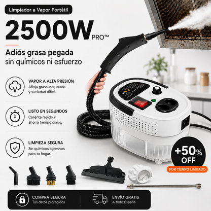 Limpiador a Vapor Portátil 2500W PRO™ | Adiós grasa pegada al instante